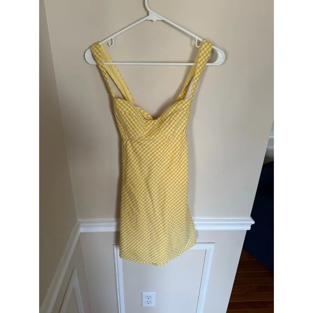 Princess Polly Yellow & White Gingham McBeath Mini Dress Tie Back Summer Preppy - Picture 6 of 13